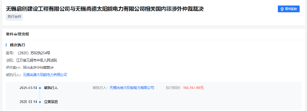 尚德電力再次被執行！